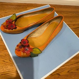 Leather Mary Janes ballet with embellishment at vamp.